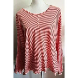 Loft • White and Reddish Orange Striped Sleep Shirt